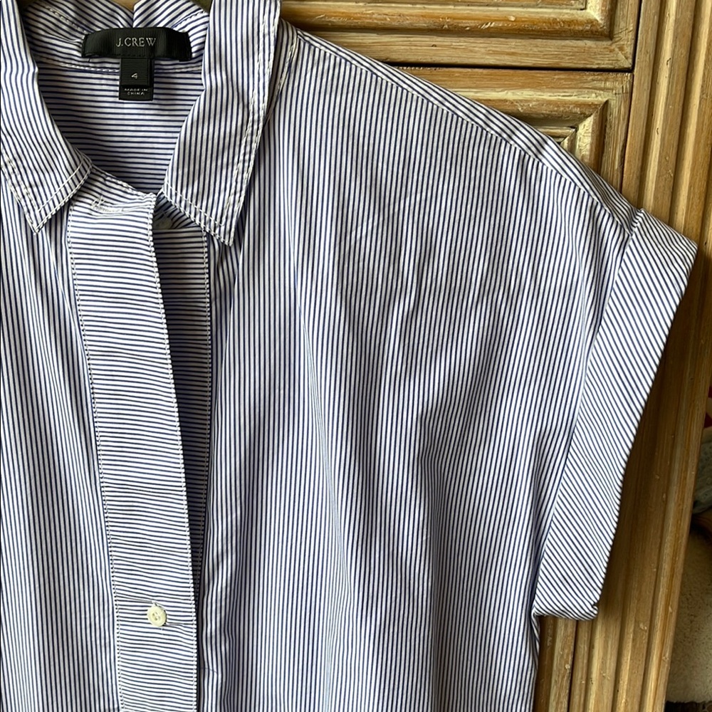 J. Crew Blue and White long structured cap sleeves Shirt
